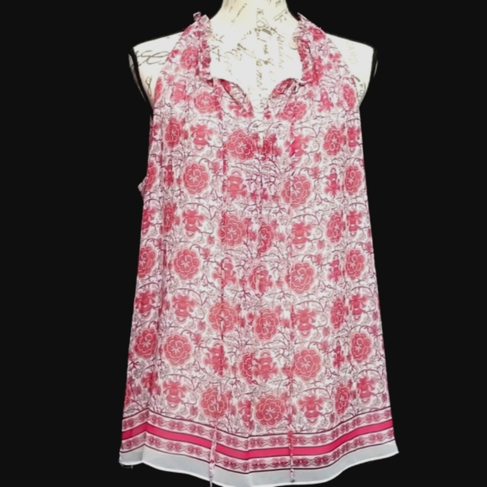 Max Studio Floral Tank With Ruffle Detail Around Neckline, L